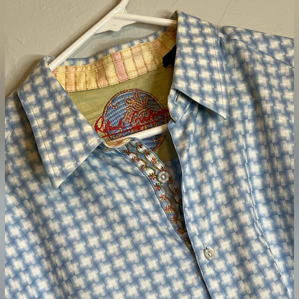 Robert Graham Men's XL Long Sleeve Button Up Checkered Blue White Shirt